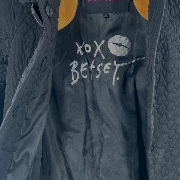 Betsey Johnson black quilted coat jacket heart button snap closure size M - Picture 6 of 7